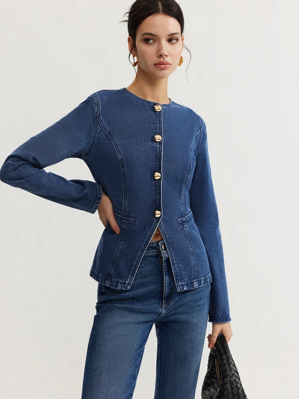 Commense Button Down Denim Slim Jacket